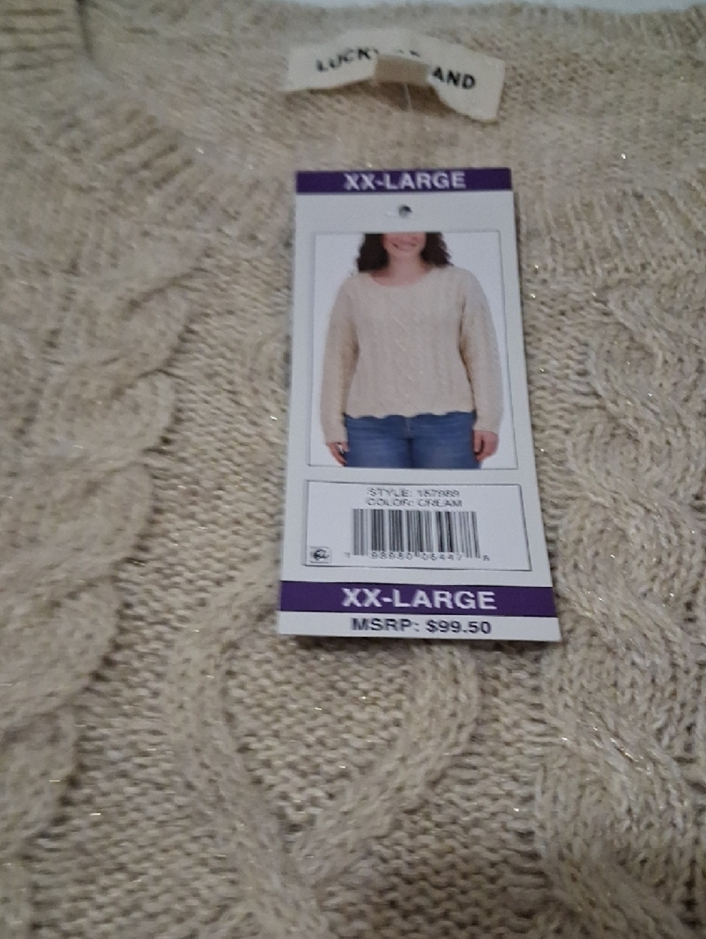 NWT Womans Cable Knit Crewneck Sweater in Beige - XX-Large - Picture 5 of 9